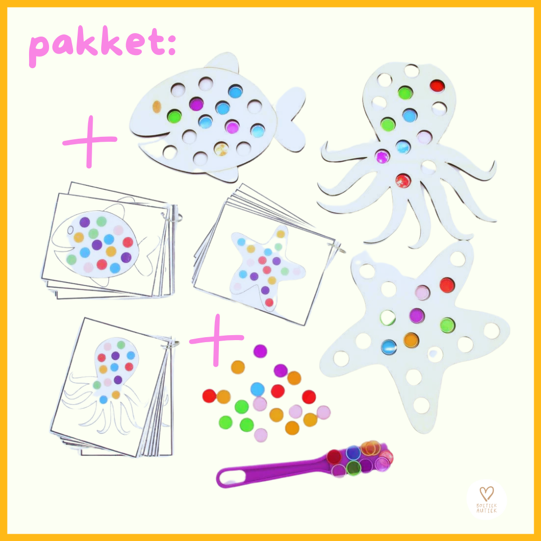 Zeedieren onder water: Octupus, zeester en vis.