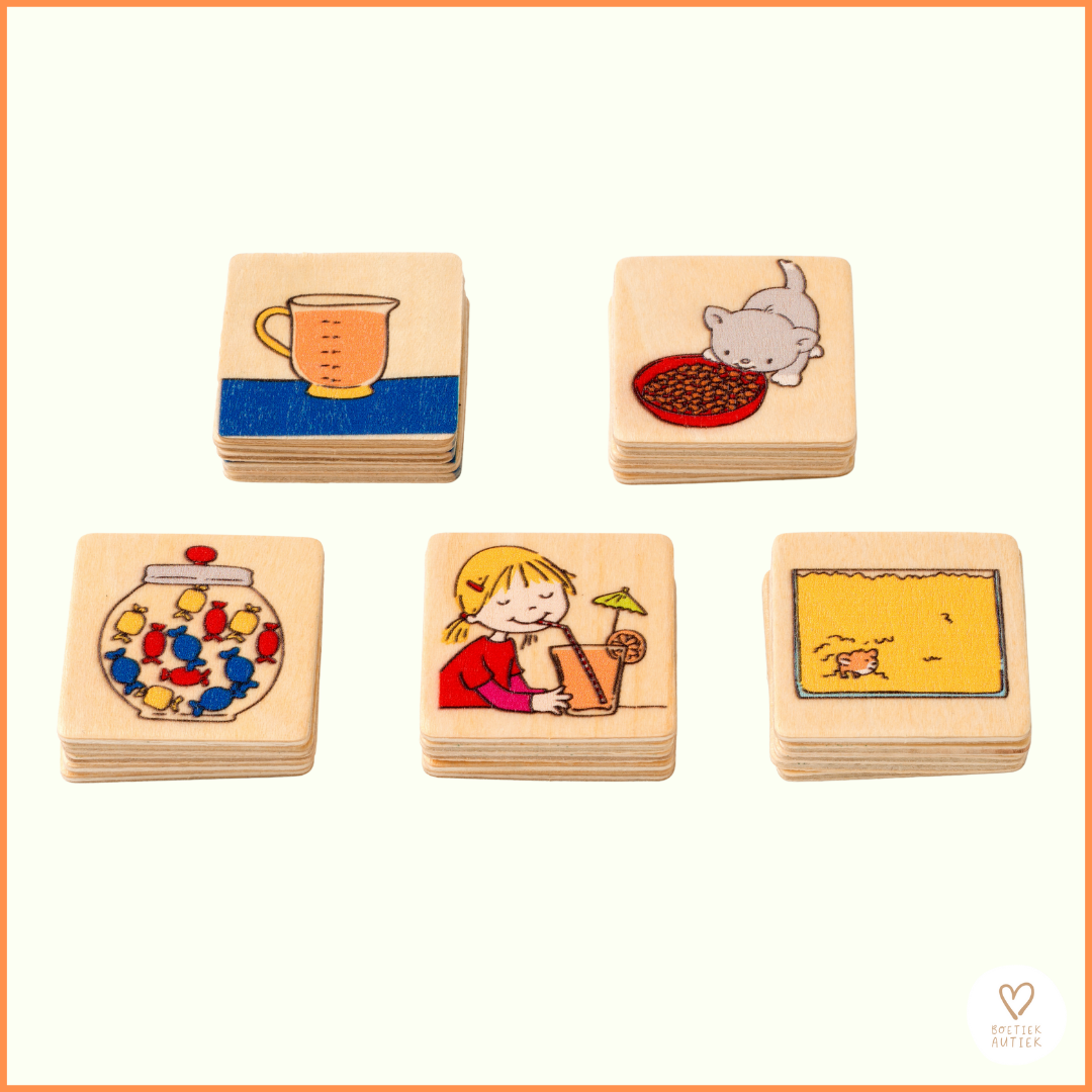 Toys for life. Woordenschat oefenen en volume: prenten ordenen van vol naar leeg.