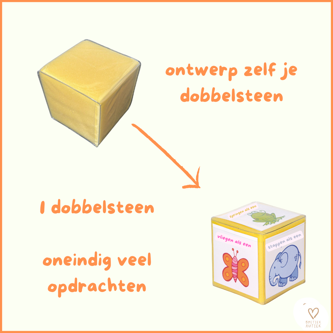 Dobbelsteen om zelf te voorzien van opdrachten. (herbruikbaar)