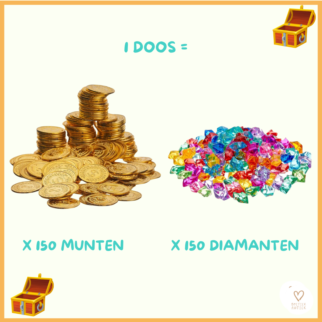 Schat met munten en diamanten.