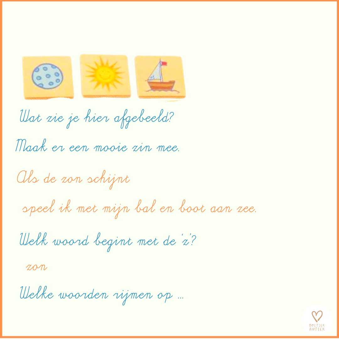 Spelen met taal: voorwerpen herkennen, zinnen maken, ...