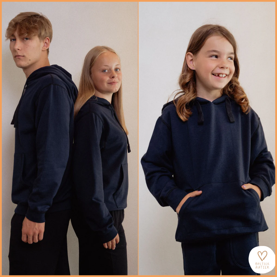 Zachte, prikkelarme Fidget Hoodie (kind-volwassene)