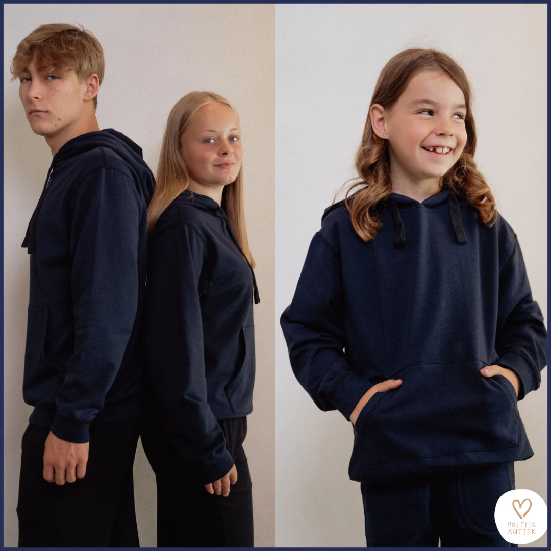 Donkerblauwe, zachte, prikkelarme Fidget Focus Hoodie 💙