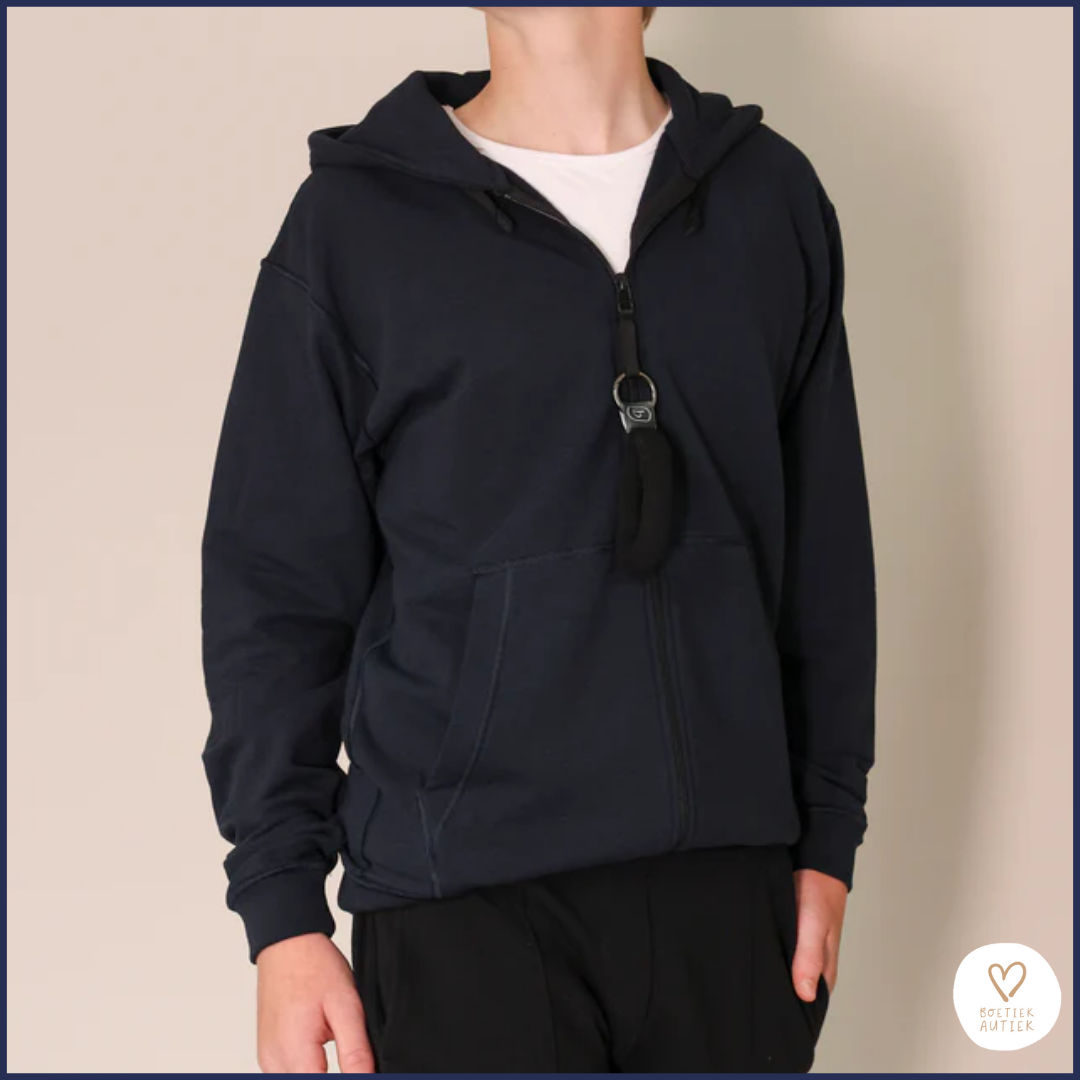 Donkerblauwe, zachte, prikkelarme Fidget Focus Hoodie (unisex)