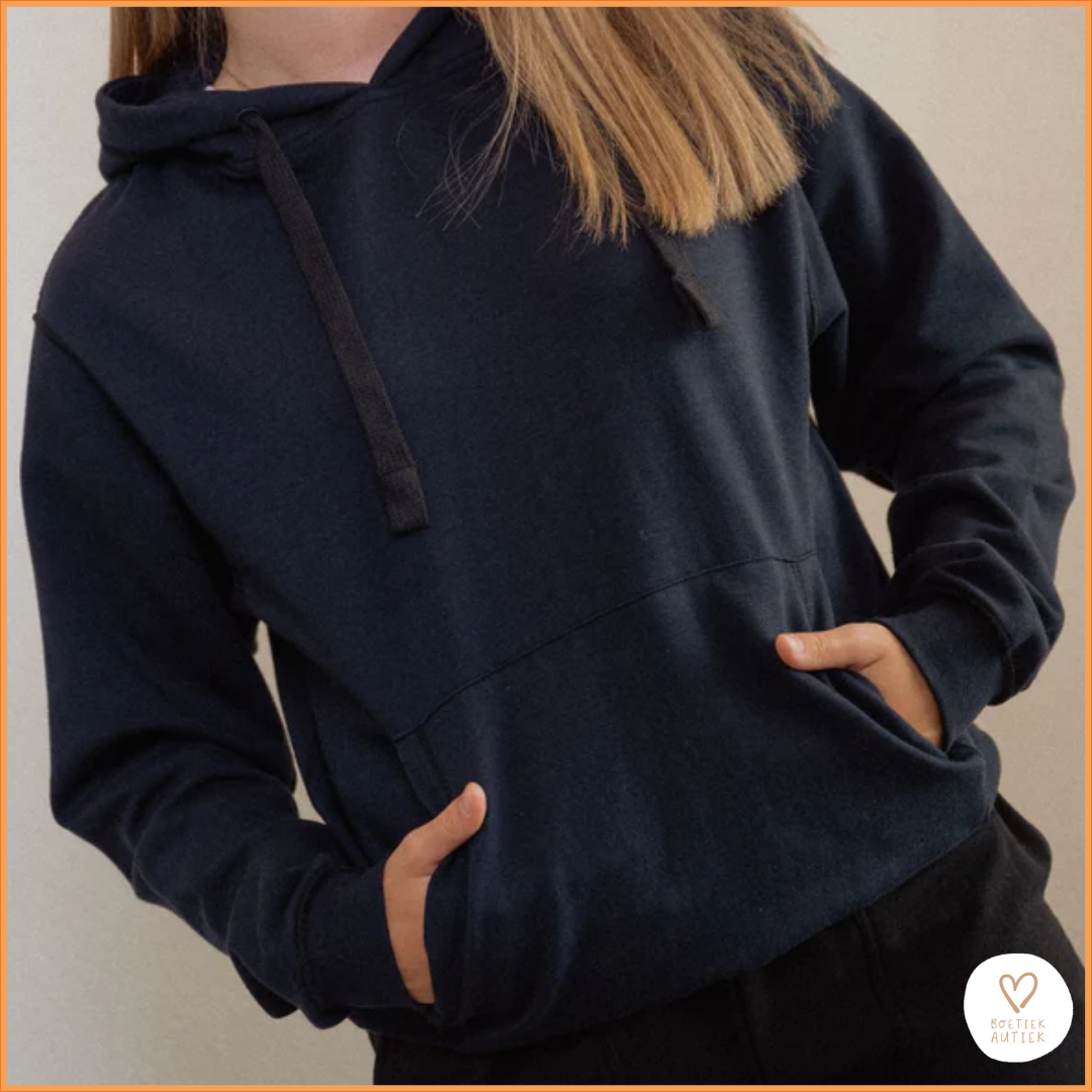 Zachte, prikkelarme Fidget Hoodie (kind-volwassene)