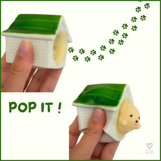 Pop up  'hond': squichy fidget voor onrustige handen.
