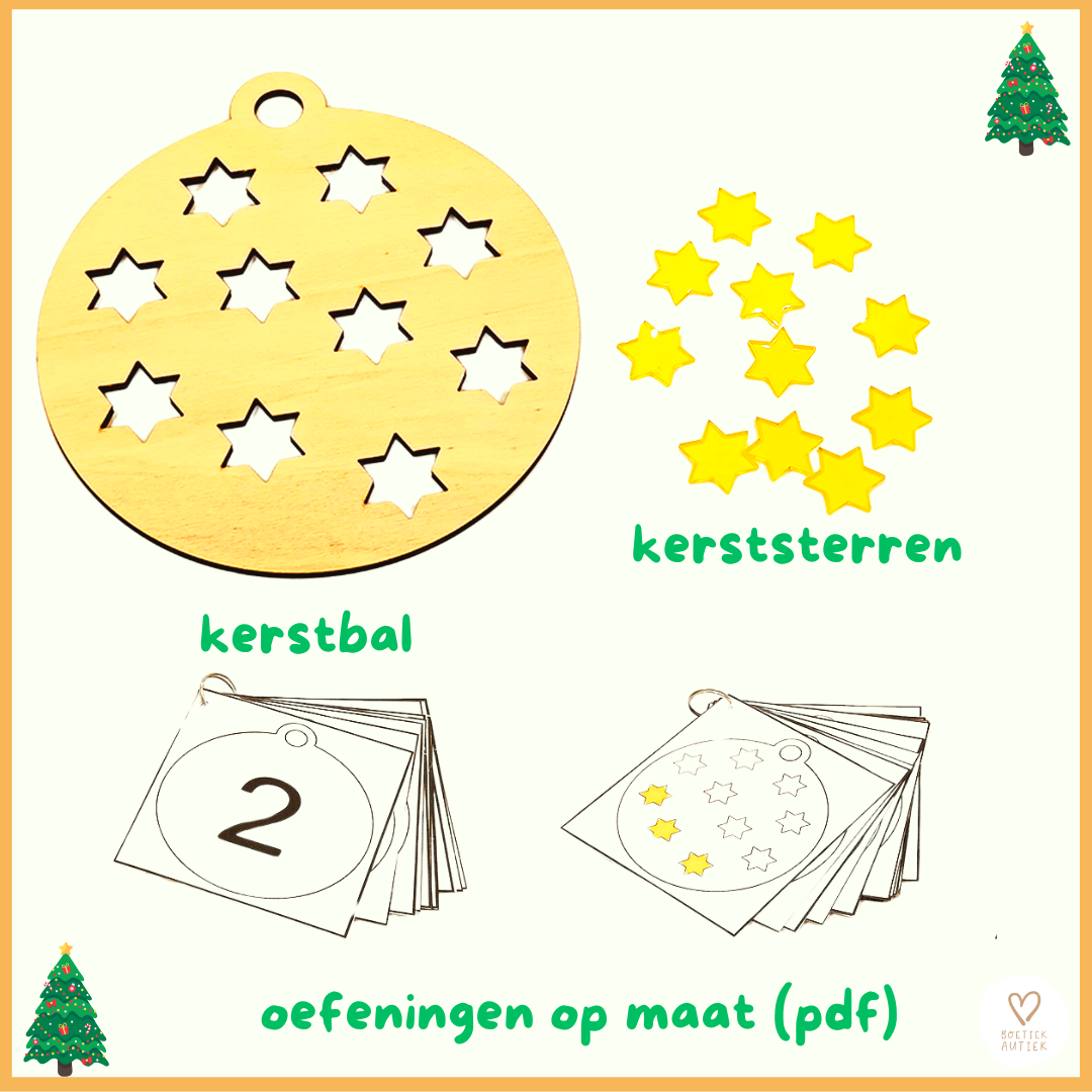 Prachtige houten kerstbal met gouden sterren!