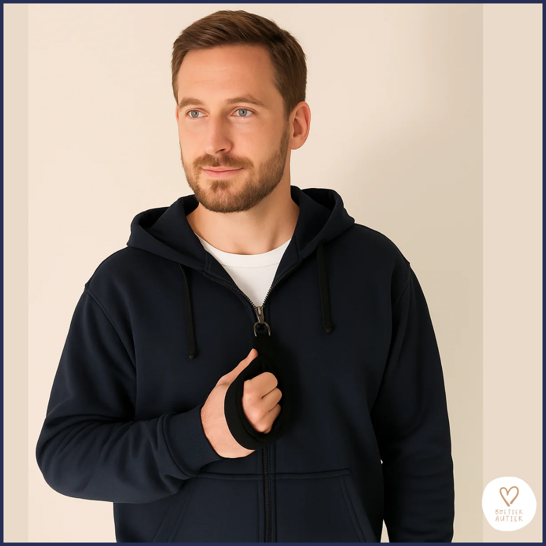 Donkerblauwe, zachte, prikkelarme Fidget Focus Hoodie (unisex)