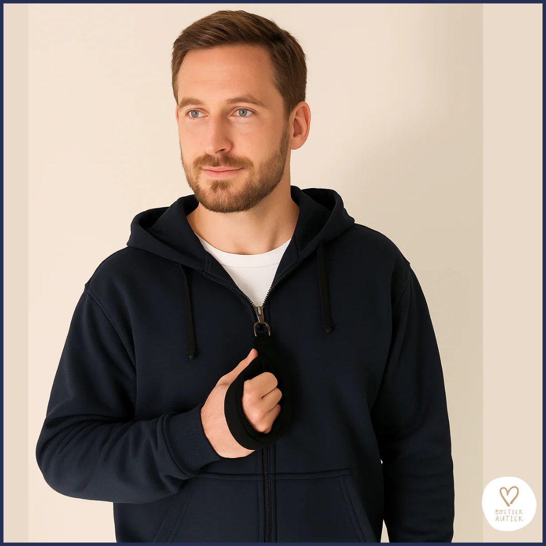 Donkerblauwe, zachte, prikkelarme Fidget Focus Hoodie (unisex)