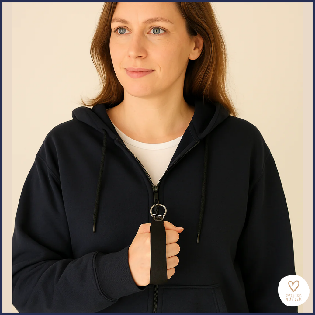 Donkerblauwe, zachte, prikkelarme Fidget Focus Hoodie (unisex)
