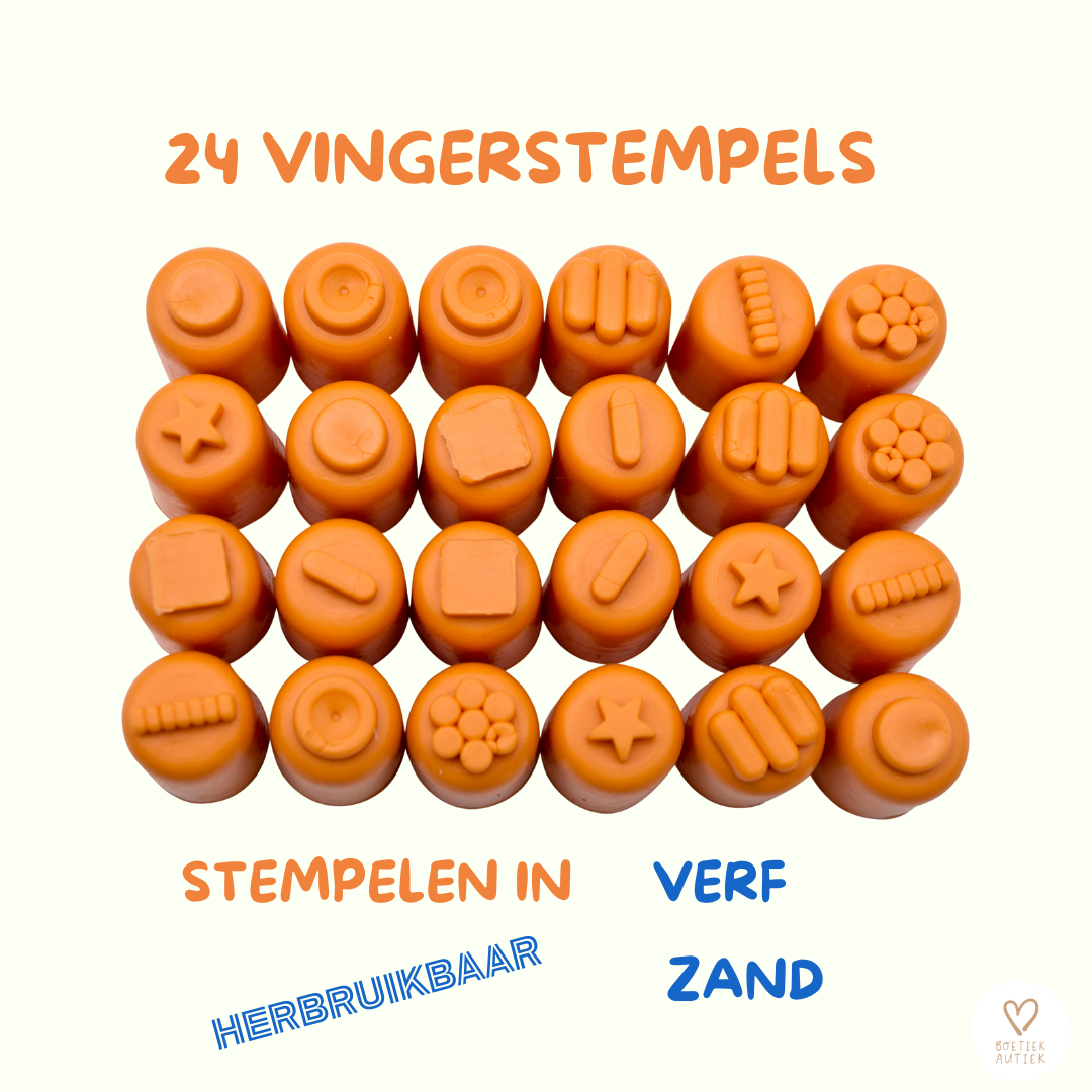 24 rubberen vingerstempels (stempelen verf, zand, inkt ...)