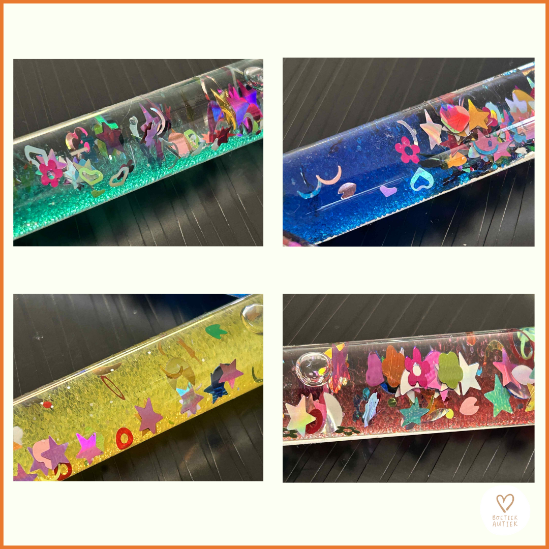 Sensorische Sleutelhangers: rust en glitter altijd bij jou! Bubbelbuis