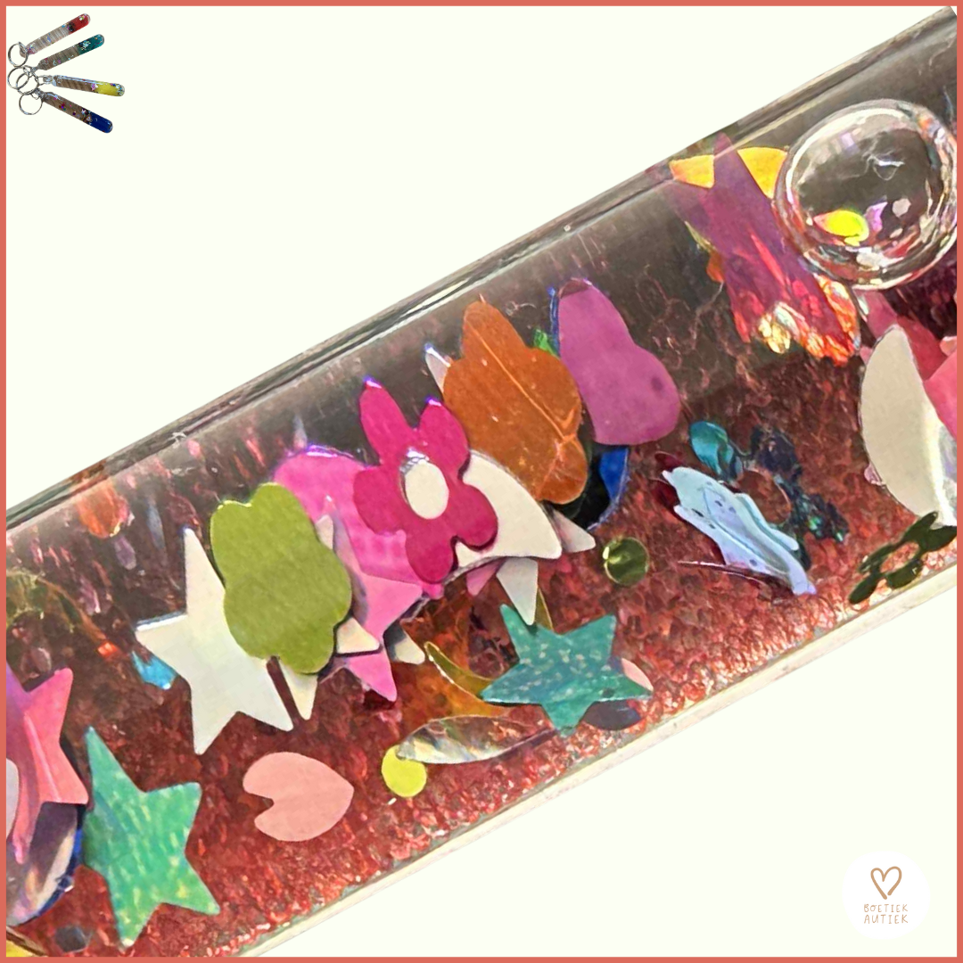 Sensorische Sleutelhangers: rust en glitter altijd bij jou! Bubbelbuis