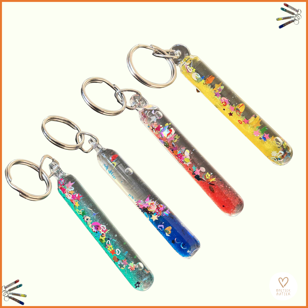 Sensorische Sleutelhangers: rust en glitter altijd bij jou! Bubbelbuis