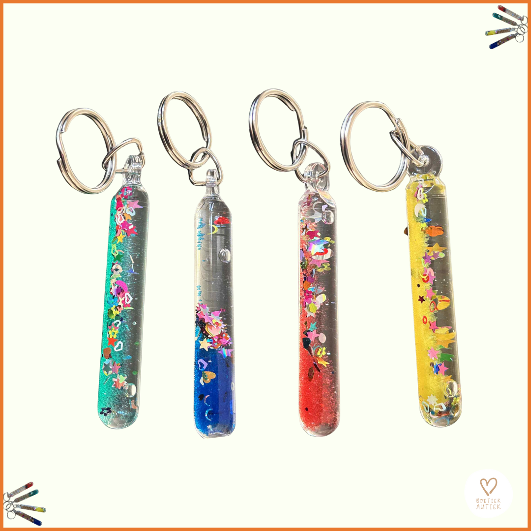 Sensorische Sleutelhangers: rust en glitter altijd bij jou! Bubbelbuis