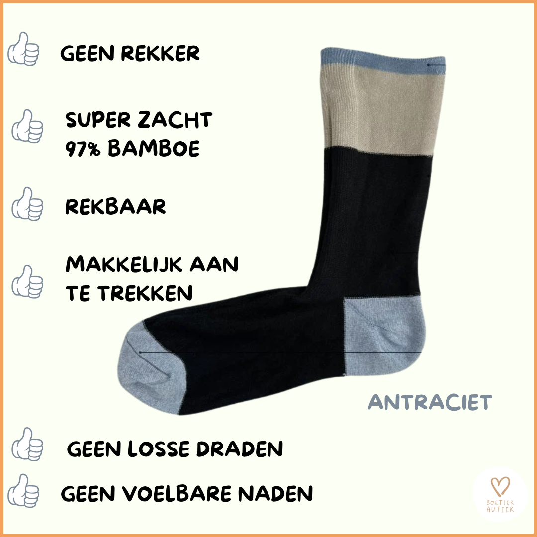 Prikkelarme, naadloze sokken . ANTRACIET (27-46)