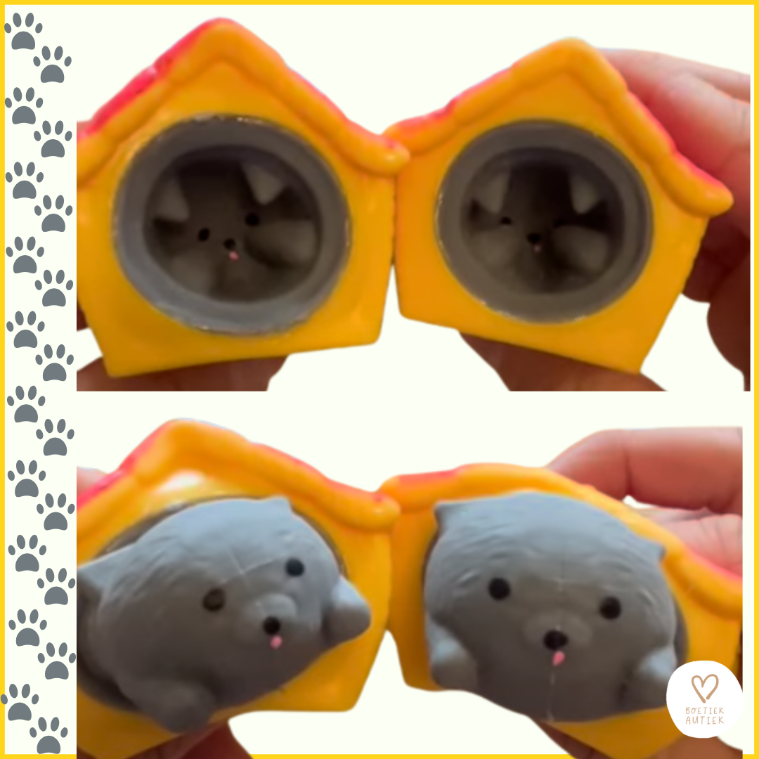 Pop up  'hond': squichy fidget voor onrustige handen.