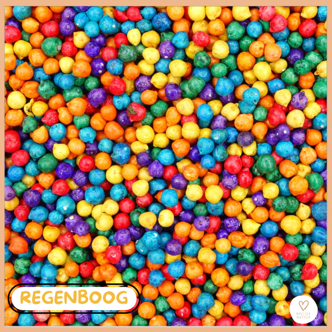 Gekleurde kikkererwten voor sensorisch spel. - Thema REGENBOOG - 1000 g