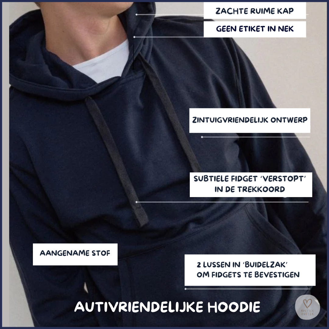 Donkerblauwe, zachte, prikkelarme Fidget Focus Hoodie 💙