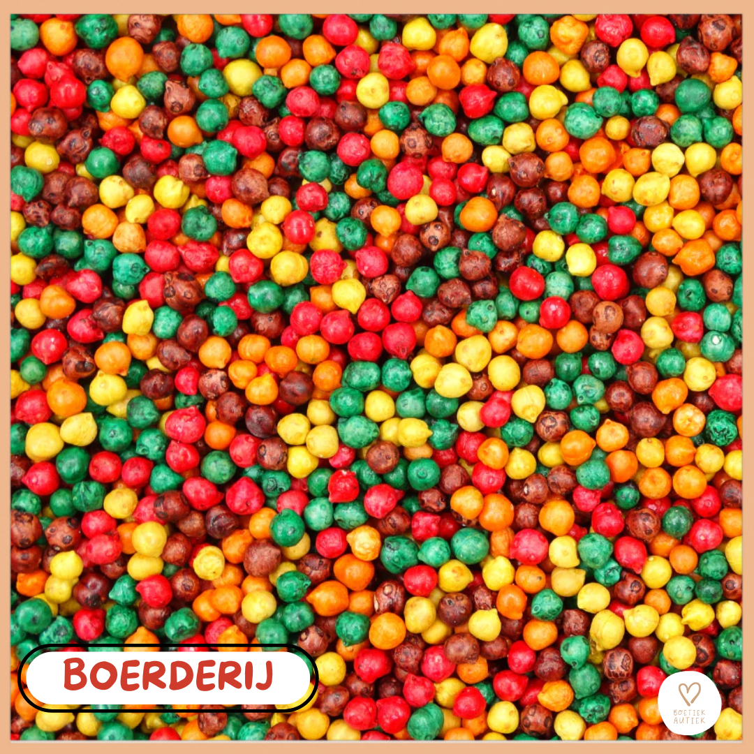 Gekleurde kikkererwten voor sensorisch spel. - Thema BOERDERIJ - 1000 g