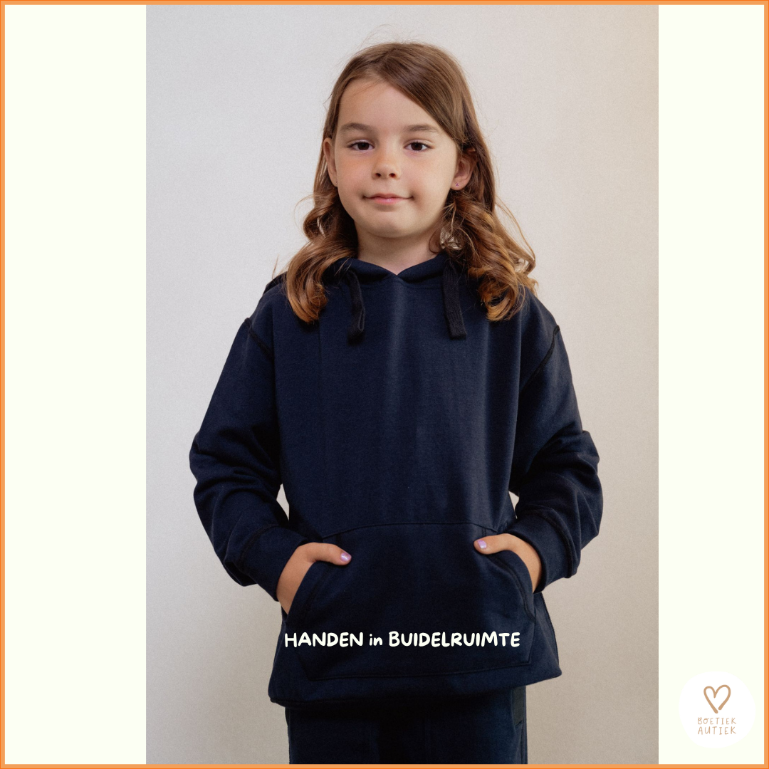 Zachte, prikkelarme Fidget Hoodie (kind-volwassene)