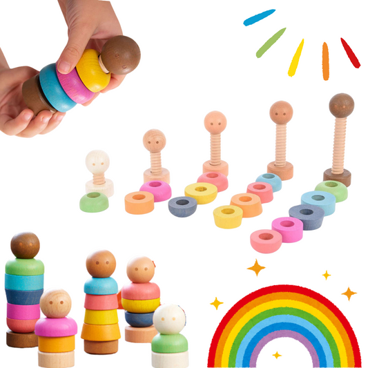 5 Houten regenboogpoppetjes (makkelijk mee te nemen)